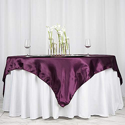 BalsaCircle 5 pcs 72x72 inch Eggplant Purple Square Tablecloth Satin Table Overlays Linens for Wedding Table Cloth Party Reception Events Kitchen Dining