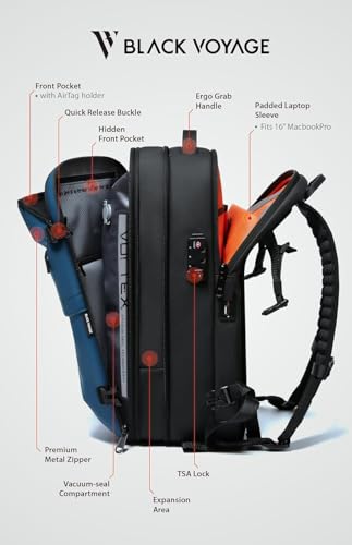 Image of BlackVoyage Vortex Vacuum Seal Travel Backpack 60L Expandable Air Compression System Water Resistant TSA Lock, Aero (Black), 60L (Air Pump Included), Aero