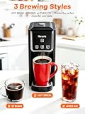 Horavie Hot and Iced Single Serve Coffee Maker, for K-Pod and Grounds, Strong Brew Setting, 6-12 Oz Brew Sizes One Cup Coffee Maker for Home, Travel, RV, Office and Dorm, Black