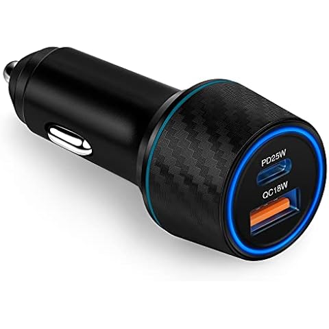Car Charger, Abetcabe 43W Dual Car USB C Charger, Car Adapter PD 3.0 Fast Charging with LED Compatible for iPhone 13/12, iPad Pro, Pixel6, Samsung Galaxy S22/S21/S21+/S20, Moto/Sony, Black Cover