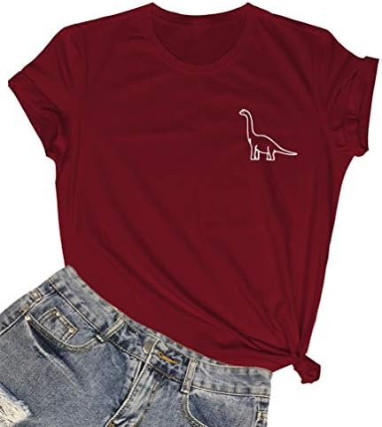 ROSEPARK Women Classic-Fit Short-Sleeve Crewneck T-Shirt Cute Graphic Printed Tees Tops Wine Red Medium