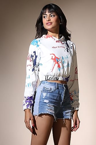 Image of OM SAI LATEST CREATION Women's Western Crop Top with Hoodie Neck & Long Sleeve || Drawstring Pullover Tops || Loose Casual Hoodies for Women Top.