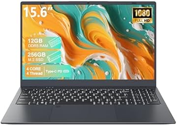Laptops 2025 with 12GB DDR5 RAM 256GB SSD, 15.6 Inch FHD Laptop Computer, N95 Processor(up to 3.4GHz), Backlit Keyboard, Fingerprint Unlock, WiFi 6, Bluetooth 5.3