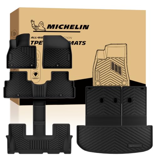 Image of Michelin Vehicle Mats for for 2020-2025 Hyundai Palisade 7 & 8 Seats | All Weather Floor Mats & Backrest & Trunk Liner, Cargo Liner Accessories, Custom Fit, Durable TPE, Non-Slip, 5 PCS, Premier