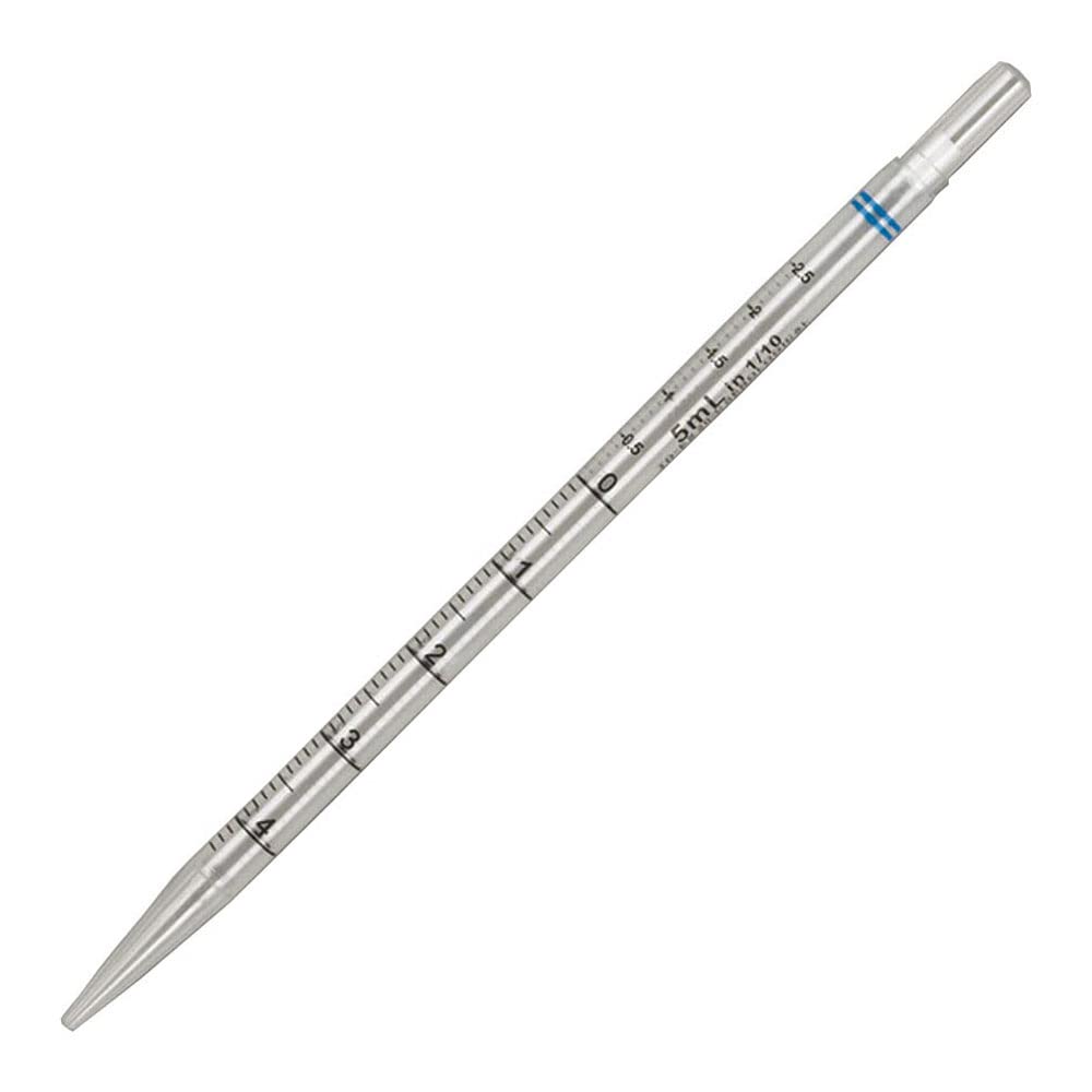 Globe Scientific 1880 Polystyrene Serological Pipette, Short, Sterile, Blue Striped, Individually Wrapped, 5ml Capacity, 230mm Length, Pack of 250
