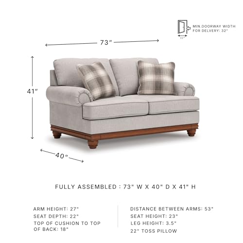 Image of Signature Design by Ashley Meadowview 73-Inch Loveseat, Sandstone Polyester Chenille Traditional Farmhouse 2-Seater Sofa with Reversible Cushions and Platform Deck