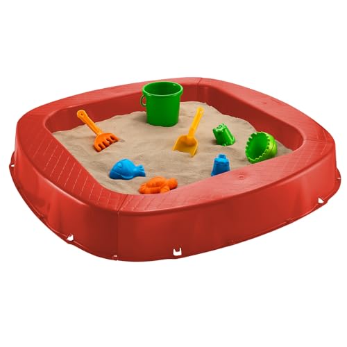 BURI Bac à sable en plastique de qualité supérieure - 150 x 150 x 20 cm - Rouge - Fabriqué en Allemagne - Bac à sable robuste pour le jardin - Jouet pour enfants à creuser avec du sable ou du gravier