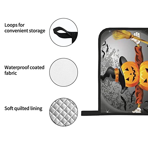 Halloween Pumpkins Printed Oven Mitts And Pot Holders Set Of 4 Heat Resistant Non-Slip Waterproof Oven Gloves For Grilling Bbq Cooking Baking Kitchen Microwave Pizza #TOP5