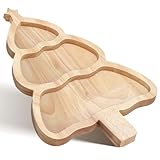 SHINEOFI Bandeja de Bambú para Servir en Forma de Árbol de Navidad, Plato de Aperitivos y Dulces para Fiesta Navideña, Tamaño Mediano, Diseño Dividido, Adecuado para Reuniones