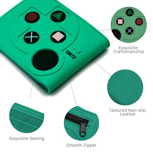 Image of Game Controller Wallets For Kids, Man, Teen Bifold Wallet Multiple Card Slots and Coin Pocket Gamepad Silicone And PU Leather Surface Video Game Kids Wallet in Green