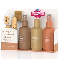 Suede & Sheepskin Cleaning Kit Compatible with UGG Footwear - Gentle Cleaner and Conditioner, Protector Spray, Odor Remover, Suede Stain Nap Eraser, Dual Brush Set - For UGG Shoes, Boots