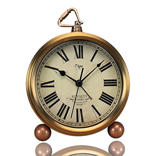 Justup Golden Table Clock, Retro Vintage Non-Ticking Table Desk Alarm Clock Battery Operated Silent Quartz Movement Hd Glass For Bedroom Living Room Indoor Decoration Kids (Roman) #TOP9