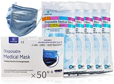 YINHONYUHE Medical Disposable Face Mask, 50 Units, Colour Purple, CE Certified, BFE 98%, EN 14683:2019+AC:2019 Type IIR