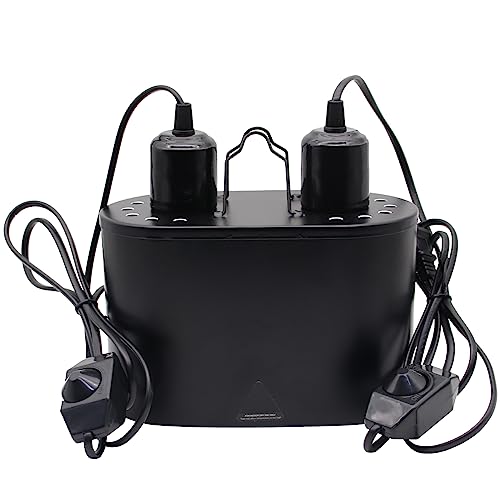 Dual Reptile Deep Dome Lamp Fixture with Temperature Adjustment,Dual Deep Cap Combo Integration Design Heat Lighting Lamp UVB Light with Independent Switches, for Reptile Snake and Tortoise