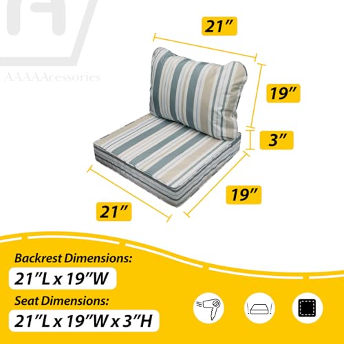 Image of AAAAAcessories Outdoor Seat Cushions for Chairs, Fade-Resistant, Waterproof Patio Furniture Replacement Cushions, 21 inch x 19 inch x 3 inch + 21 inch x 19 inch, Slate Gray Blue Coastal Stripe