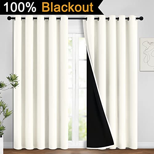 Image of Yakamok Full Blackout Curtains 84 Inches Long,Blackout Curtain Panels for Bedroom, 2 Thick Layers Grommet Top Thermal Insulated Drapes with Black Liner for Living Room(62Wx84L, Cream, 2 Panels)