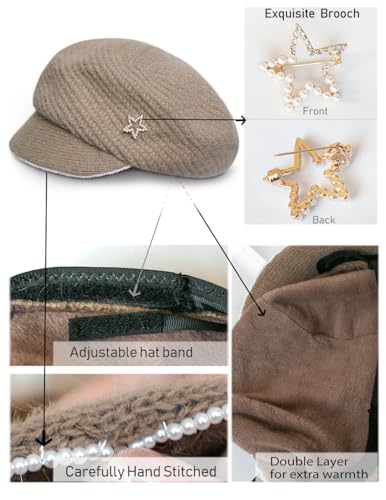 Dahlia Women's Chic Flower Newsboy Cap Hat Wool Blend - Dual Layer (Star Pin Gray)