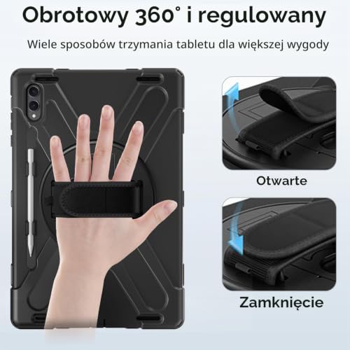 Gerutek Etui do Samsung Galaxy Tab S11 Ultra 37.1 cm 2025, odporne na wstrząsy ochronne etui na tablet Samsung S11 Ultra, wytrzymałe, z obrotowym stojakiem 360 / paskiem na rękę, pasek na ramię