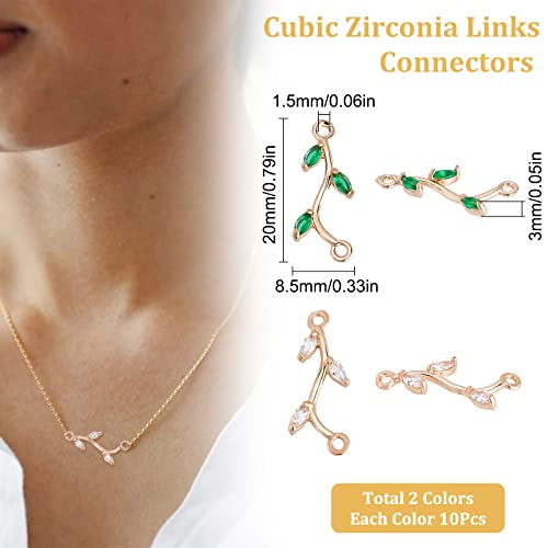 Beebeecraft 20Pcs/Box 2 Colors Leaf Connectors Charms Red&Green Cubic Zirconia Tree Branch Links with Double Loops for Bracelet Earring Necklace Jewellery Making - Image 2