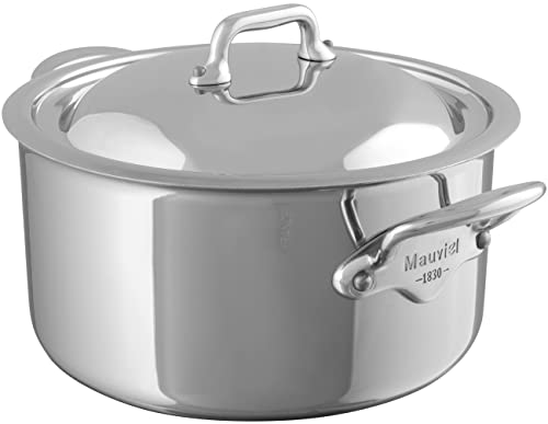 Mauviel M'Cook 5-Ply Polished Stainless Steel Stew Pan With Lid, And Cast Stainless Steel Handles, 9.2-qt, Made In France