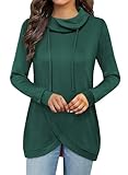 Amrto Damen Pullover Loose Schalkragen Langarm Longpullover Oversize Casual Pulli Sweatshirt Einfarbige Winter Turtleneck Longbluse Tunika mit Geschwungenem Saum, Grün L