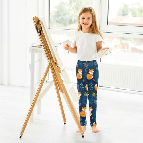 ALAZA Girls' Leggings Children's Yoga Pants Skinny Printed Dance Orange Fox Cute Comfortable 4T4