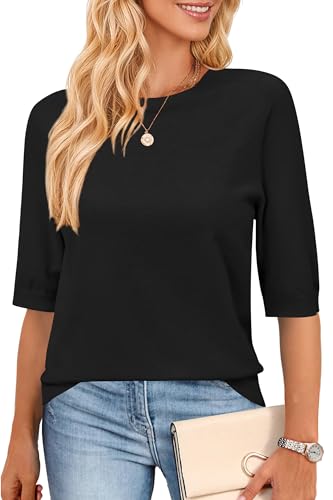 Arach&Cloz Women's Wool Blend Summer Fall Seamless Half Sleeve Tops 2025