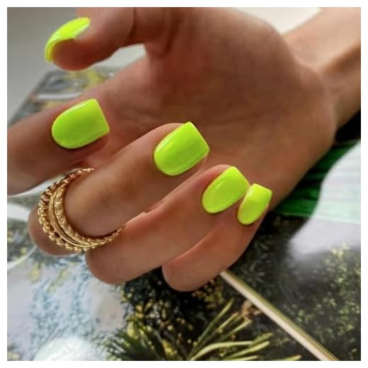 Neon Green Press On Nails Short Square, KXAMELIE Natural Gel Nails