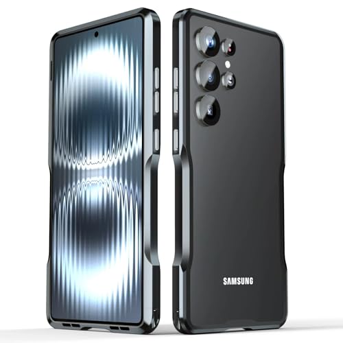 Metal Bumper Case for Samsung Galaxy S25 Ultra, Aluminum Alloy Metal Frame Soft TPU Inner Bumper Slim Cool No Back Design Not Affect Signal Fast Heat Dissipation (Black)