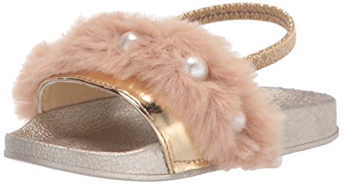 Nicole Miller New York Toddler and Little Girls Faux Fur Slide Sandals - Size 7 Gold