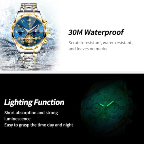 Image of OLEVS Watches for Men Luxury Diamond Casual Large Dial Watches Stainless Steel Waterproof Business Dress Analog Luminous Date Mens Watches