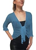 Mimosa Señoras Mujeres Crochet Bolero Brillo y Liso de Encaje Elastico Cardigan Abierto (Talla Unica ES 36-44, Light Blue)