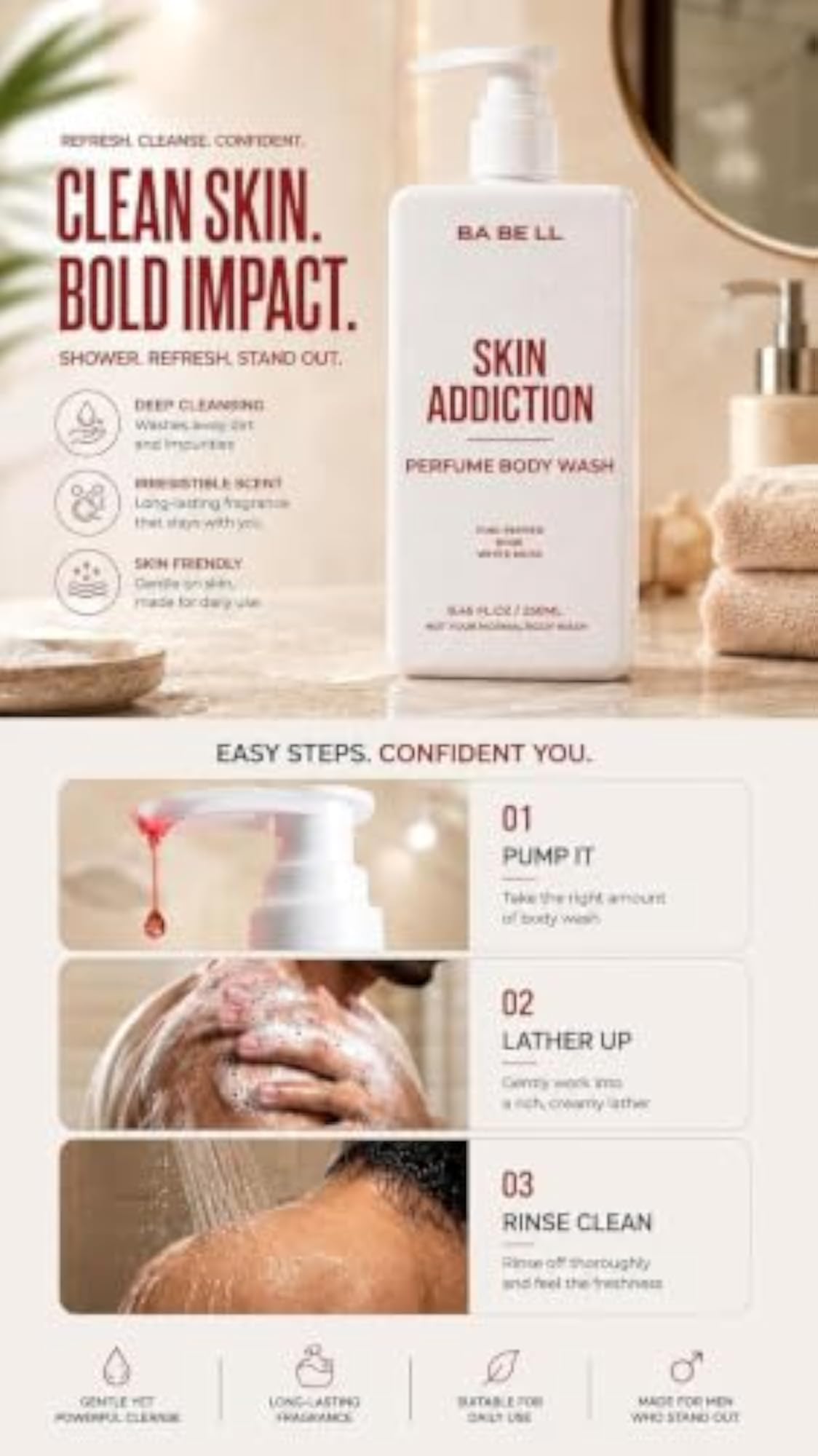 BE LL Skin Addiction Perfume Body Wash for Men & Women