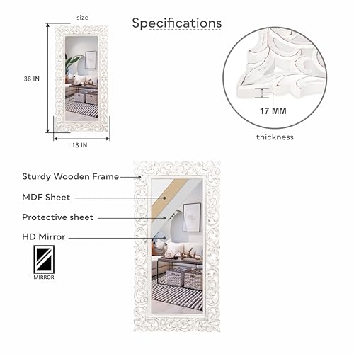 JFY DESIGNS | DOMINICK 18X36 CARVED WOOD MIRROR | RECTANGLE MIRROR FRAME | WALL MOUNTED MIRROR FOR VANITY | CONTEMPORARY, FARMHOUSE & RUSTIC FOR LIVING ROOM, BEDROOM, HALLWAY & ANY SPACE -WHITE MIRROR - Image 4