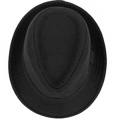 Mens 1920s Felt Fedora Hat 20s Black Gangster Trilby Hats Manhattan Derby Jazz Cap for Women Medium