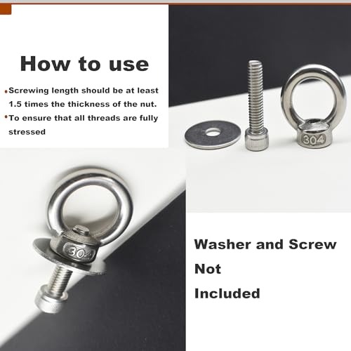 Image of M12 (1 /2 inch) EyeNut Stainless Lifting Eye Nuts Thread Ring Shoulder for Mounting Anchor Point,6 Packs