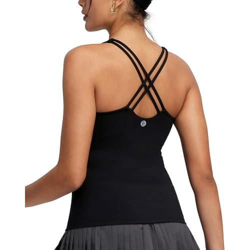 RUNNING GIRL Womens Workout Tank Tops with Built in Bra,Crisscross Back Padded Athletic Compression Shirts Yoga Tops(BX3183_Black_XL)