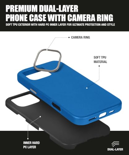Image of WOW IMAGINE Back Cover for iPhone Air 17 2025 | Shockproof Tough Leather Texture Hard Mobile Case | Ultra Slim Non-Slip Grip | Inner Velvet Fabric | Metal Camera Ring - Blue