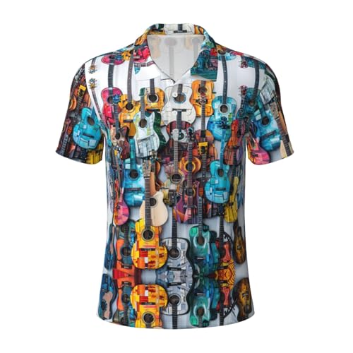 ERSDWRE Polo de manga corta para hombre, con estampado acústico y guitarras, estilo informal, para golf, Negro, XL