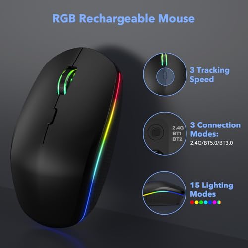 Wireless Keyboard and Mouse Bluetooth, Multi-Device Mini Keyboard, Switch up to 3 Devices, Slim Portable Travel Backlit Cordless Set, RGB Silent Mouse, for Mac, iOS, Android, Ipad (Black) by SABLUTE - Image 7