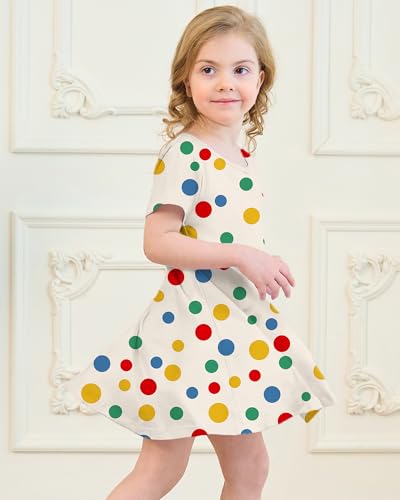 Girl's Dresses Cute Print Short Sleeve Casual Sundress for Girls 4-10 Years4