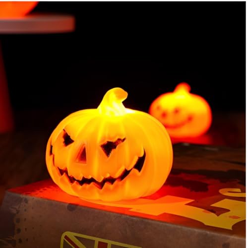 Kit 3 Abóboras Decorativas com Luz LED de 6x5cm para Decoração de Halloween em Ambientes Internos e