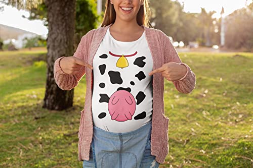 Old Glory Maternity Halloween Costumes For Women, Cow Print Shirt, Maternity T Shirts Short Sleeve, Dress Up Fall Graphic Tees, Easy Costume White #TOP2