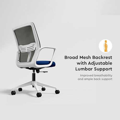 Image of Interio by Godrej Vurv Chair Mesh Back Ergonomic Work from Home /Revolving Study Chair, 1 Year Warranty, Height Adjustable | Heavy Duty Polypropylene Base | DIY Installation (Blue, Set of 10)