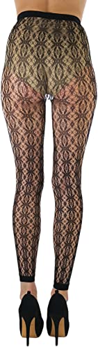 Image of ToBeInStyle Women's Single Floral Lace Fishnet Tights Footless & Stirrup Design