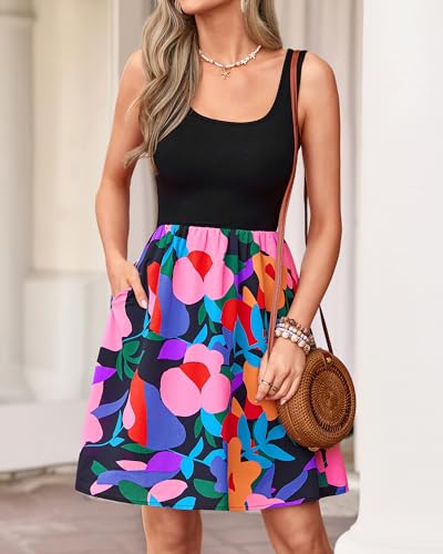 KIRUNDO Summer Dresses for Women 2026 Sleeveless Boho Floral Mini Dress Tank A Line Flowy Beach Vacation Resort Wear Sundress(Floral Black Multicolored, Large) — view 5