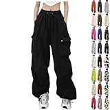 Cargo Pants for Women High Waisted Hiking Pants Baggy Stretchy Wide Leg Y2K Streetwear with 6 Pockets Blue Navy Orange Wine