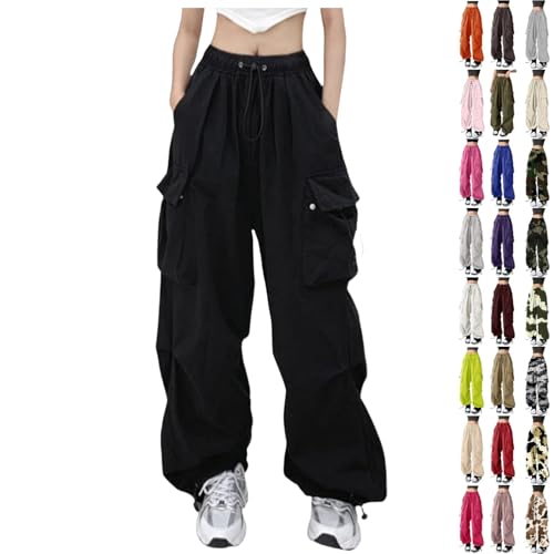 Women High Waisted Cargo Pants Wide Leg Casual Pants 6 Pockets Combat Military Trousers Blue Navy Orange Wine Brown Black