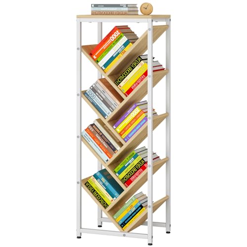IBUYKE Bibliothèque d'arbre à 9 Niveaux, Bibliothèque en Bois, Présentoir Étroit pour Livres/CD/Films,Cadre en Métal, Étagère sur Pied pour Chambre, Salon, Bureau à Domicile, Naturel TBC002N