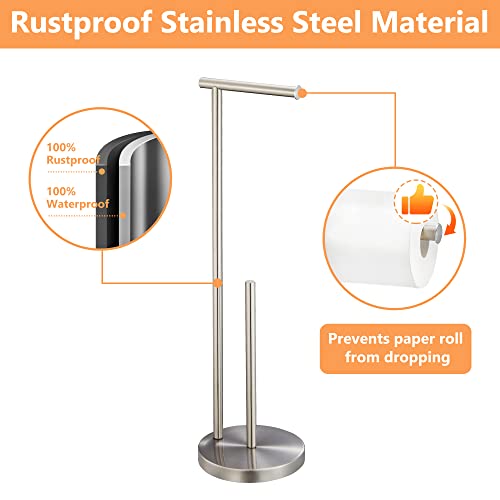 Toilet Paper Holder Free Standing, Bathroom Toilet Paper Holder with Reserve,Brushed Nickel Toilet Paper Stand with Weighted Base Storage 4 Rolls, Stainless Steel, YOFOVI